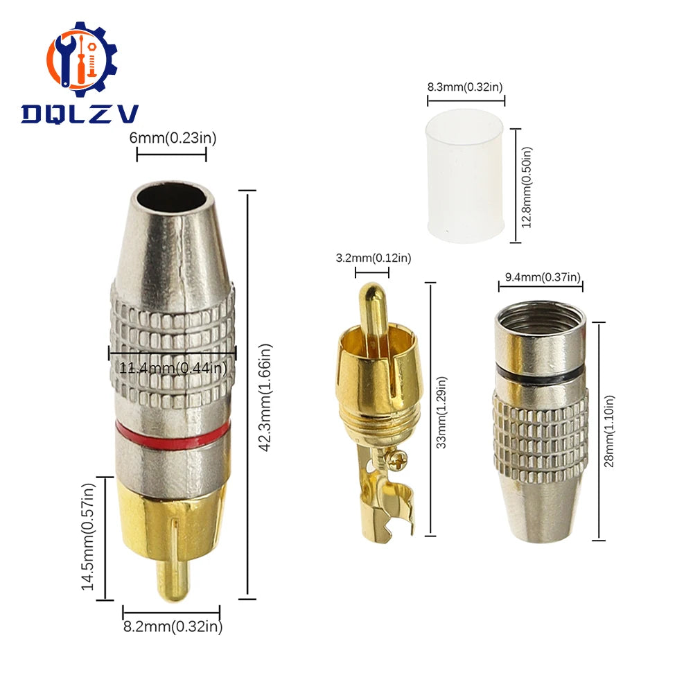 Gold RCA Male Adapter Non Solder Connector for Audio Video CCTV IP Camera Security Coaxial Cable Solderness Convertor