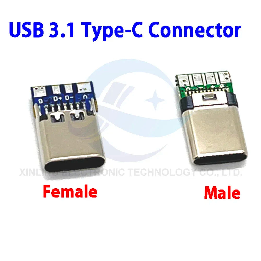 USB 3.1 Type C Male/Female Connectors Jack Tail 24pin USB Male Plug Electric Terminals Welding DIY Data Cable Support PCB Board
