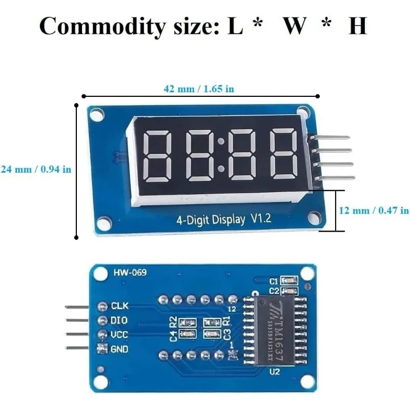 5PCS 4 Digits 7 Segment Digital Tube TM1637 LED Display Module I2C with Jumper Wires Clock Display for Arduino and Raspberry Pi