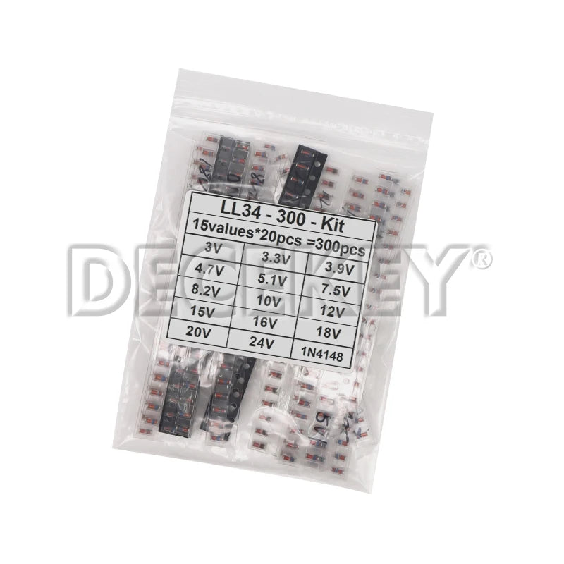 300PCS SMD LL34 Zener Diode Kit 0.5W 1/2W 3V-24V 2V-39V SMD Diode Set 1N4148