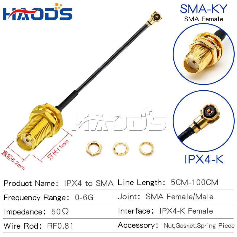 5PCS SMA/RP-SMA Female to IPX MHF4 U.FL RF Plug Pigtail Cable Antenna IPX4 to SMA Male for Mini 0.81mm Wireless Card Router