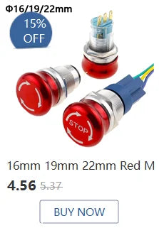 1pc 16mm 19mm 22mm Waterproof Metal Latching Emergency STOP Mushroom Push Button Switch Button Switch Knob Rotary Switch