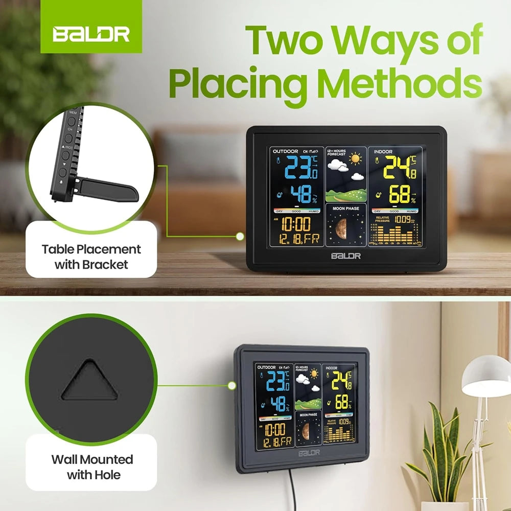 Baldr Weather Station Atomic Digital Alarm Clock Calendar Wireless Humidity Temperature Trend Meter Moon Phase Barometer Sensor