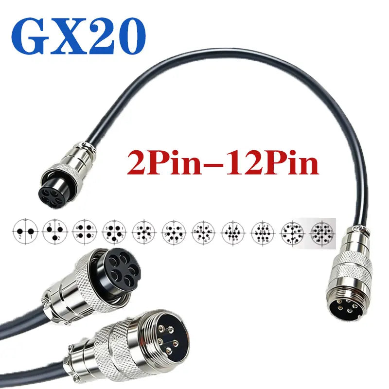 3Pin GX20 Male to Female Docking Aviation Plug with Wire 4/5/6/7/8/9/10/11/12Pin Extension Line M20 Revolving Female Power Cord