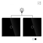 Touch Light Switch With EU Socket 1 Gang 2 Way Wall Light Switch LED Sensor Tempered Glass Interrupter EU Standard 240V