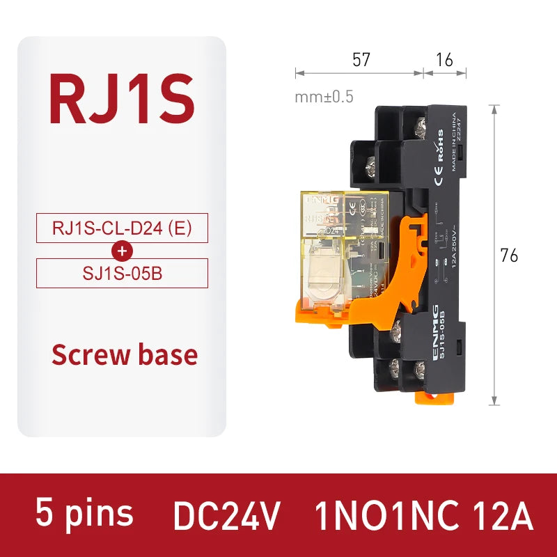 Thin-Flat Intermediate Relay 1NO1NC/2NO2NC 8A 24VDC | Compatible with  RJ1S-CL-D24 & RJ2S-CL-D24 | DIN Rail Relay for Contro