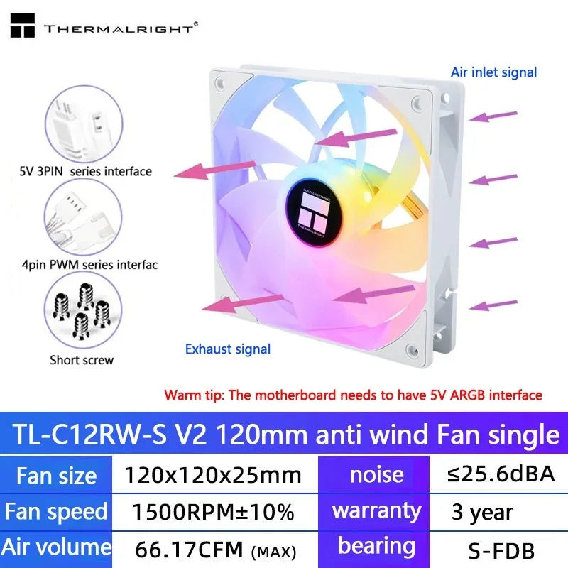 Thermalright TL-C12C 3 in 1 120mm Cooling Fan 5V ARGB gamer Adjust Speed Cooler argb Adjustable computer Case Fan ventilador