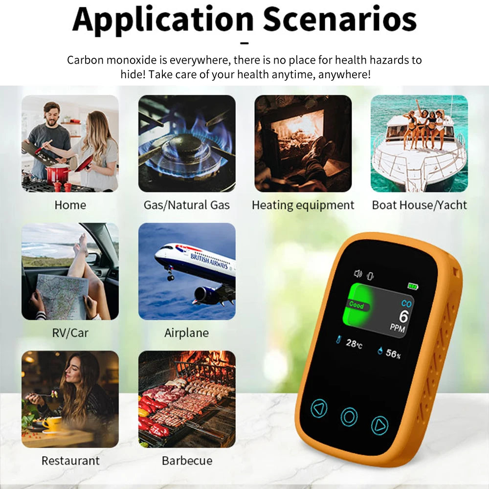 3 in 1 Air Quality Tester CO Gas Thermometer Hygrometer Auto Brightness Carbon Monoxide Detector NDIR Sensor LCD Display