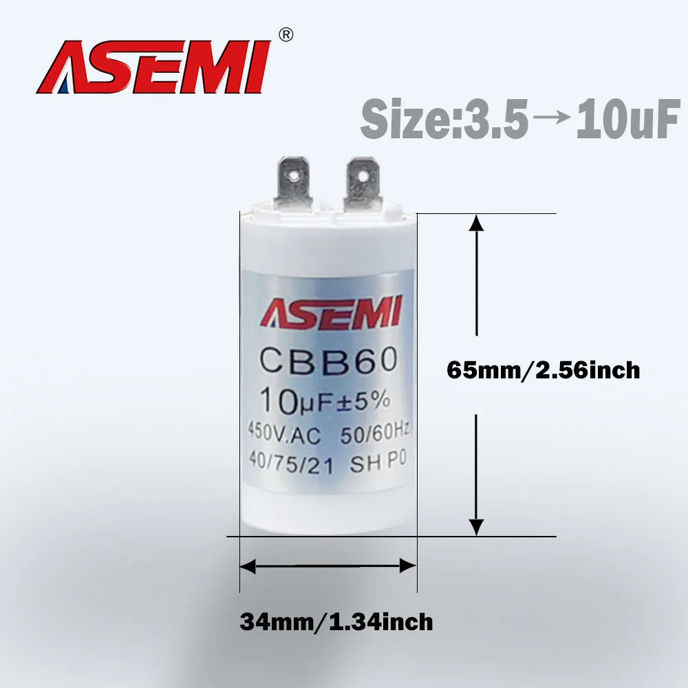 CBB60 450v Capacitor With Wires Washing Machine Starting Motor Run Capacitor CBB60 7uF 9uF Repair Tools