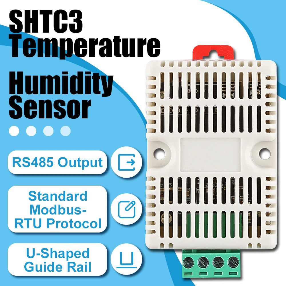 SHTC3 Temperature Humidity Sensor 35MM DIN Tracks Output RS485 Modbus Protocol Industrial Sensors Monitor Transmitter 5Pin