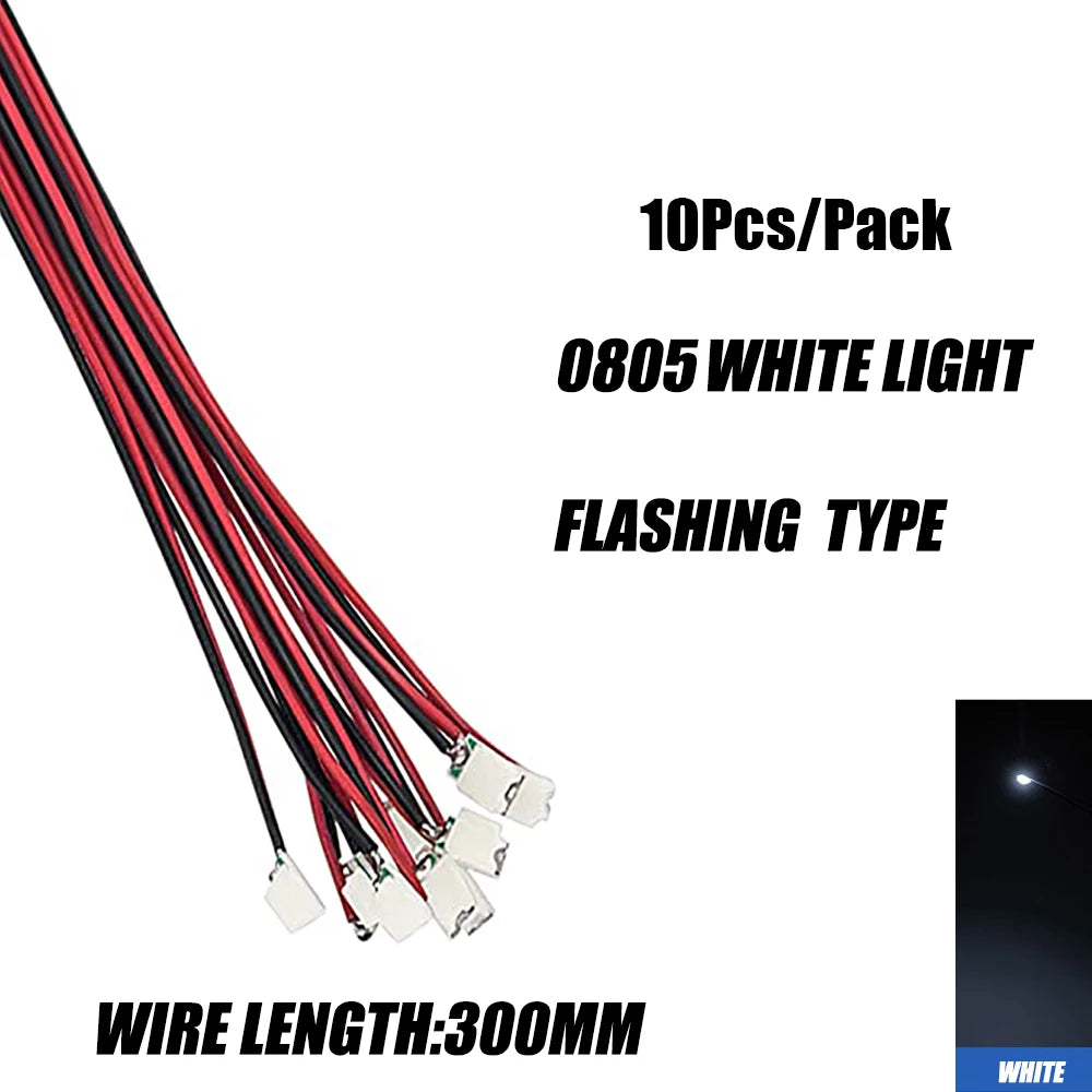 10Pcs/bag 0805 FLASHING SMD Lamp Wired Micro Litz Led Pre-Soldered Chip Wired 30cm 3V Railway DIY Model Toy Light Wires