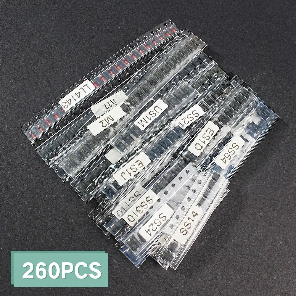 260pcs/lot SMD Diode Assorted Kit M1 M4 M7 RS1M SS14 SS24 RS1M US1M SS34 SS54 BAT54C BAT54S LL4148 22values Zener Diodes Set