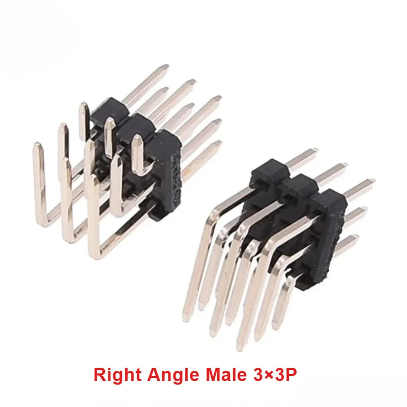 100pcs 2.54mm R/A Three Row Straight 90D Right Angle Gold-Plate Male Female Pin Header Connector 3*2/3/4/5/6/7/8/10/20/25/40Pin