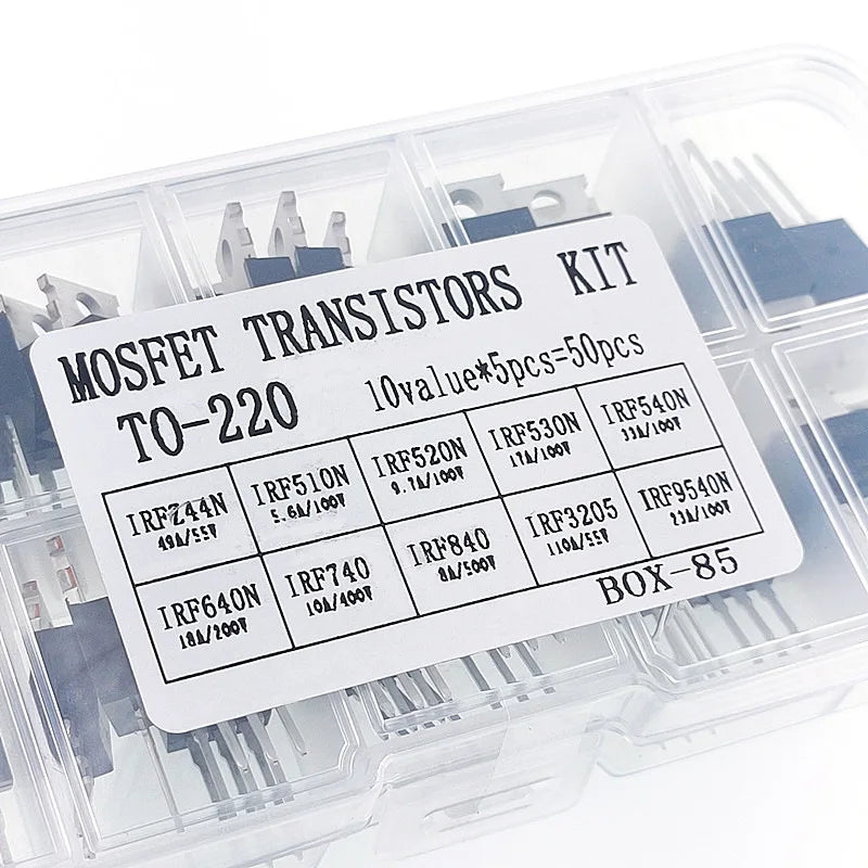 50PCS TO-220 MOSFET Kit 10 Values IRFZ44N IRF540N IRF3205 IRF640N Power Transistor Assortment