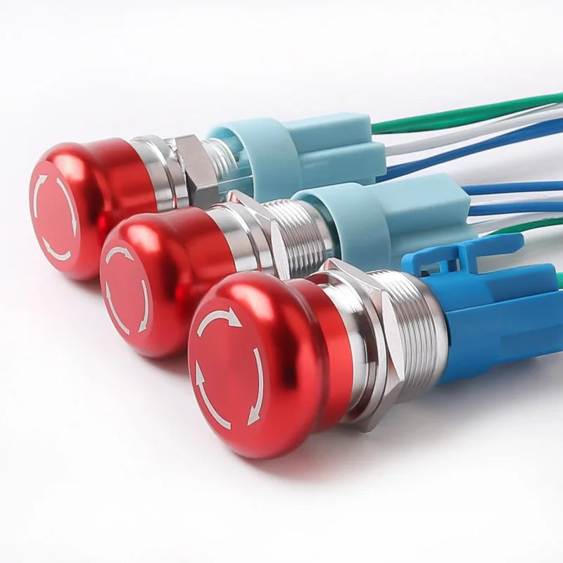 16MM 19MM 22MM 1NO1NC 3Pin 6Pin Mushroom Head Turn-Reset Stainless Steel 304 Metal Emergency Stop Button Switch