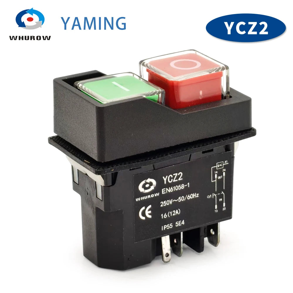 YCZ2 Electromagnetic Switch 4/5 Pin 110V/220V Momentary(Reset) On Off Red/green Push Button Emergency Stop Replace KJD17