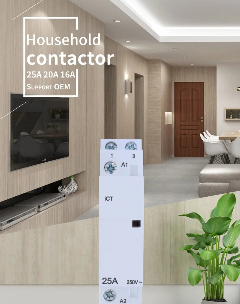 Modular Household Contactor 220V ICT 2P 16A 20A 25A 2NC 2NO 1NO 1NC 50/60Hz