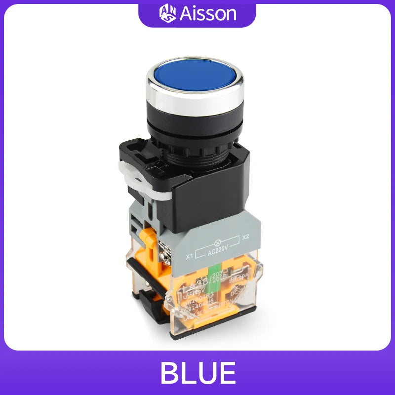 LA38-11D with Light Push Button Switch NO NC Momentary Latching DC 12V 24V AC 220V 380V LED Indicators