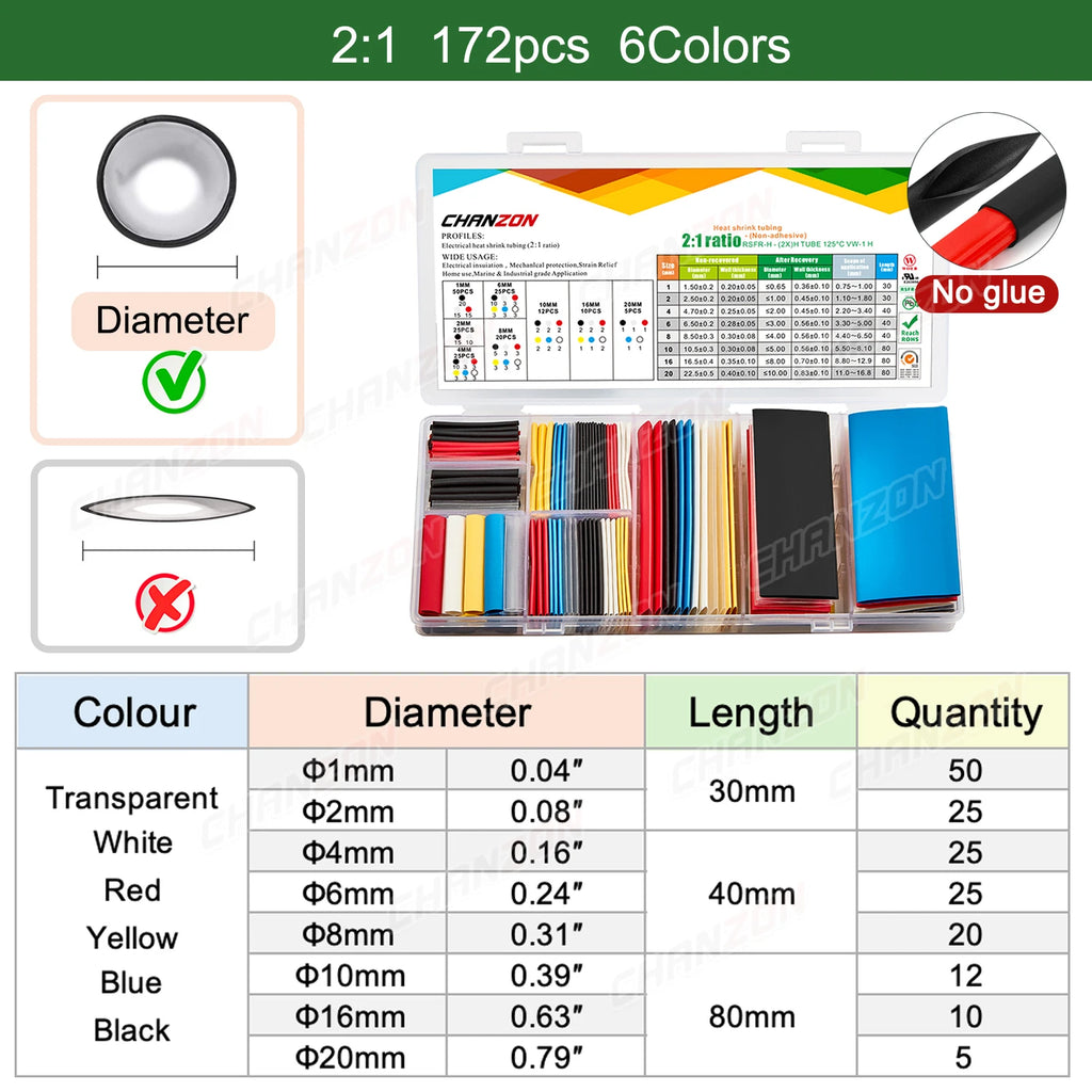 2:1 3:1 4:1 heat shrink tubes heat shrink tube kit Bag Shrinking Wrap Tubes Diy Repair Cables Heat-Shrink Pipe Assorted
