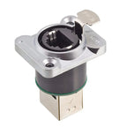CAT6A CAT5E Industrial Micro RJ45 8P8C Shielded D Code Panel Mount Ethernet Socket Right Angle Jack IP67 Waterproof Network Plug