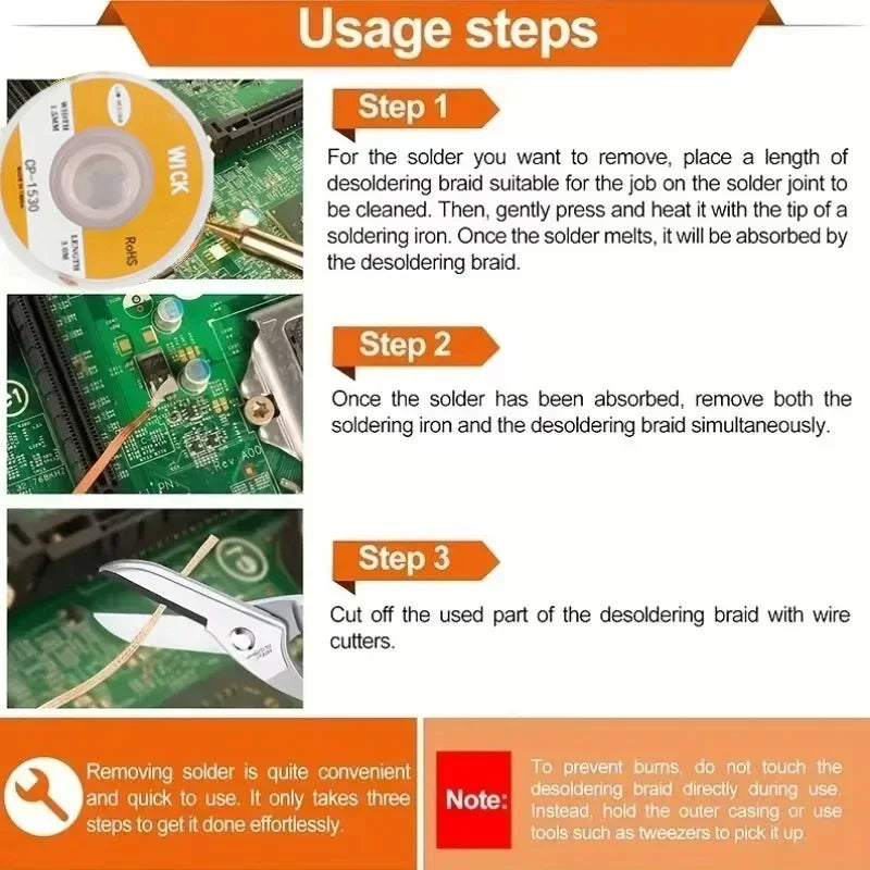 Welding Wires Desoldering Braid Solder Remover Wick Wire Repair Tool High Conductivity Flexible Copper Braided Wire Solder