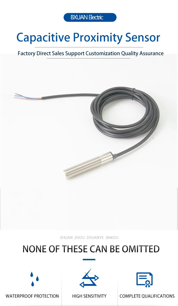 M12 Capacitive Proximity Sensor 3-wire DC 10-30V NPN PNP IP67 Flush Plug-in Unit