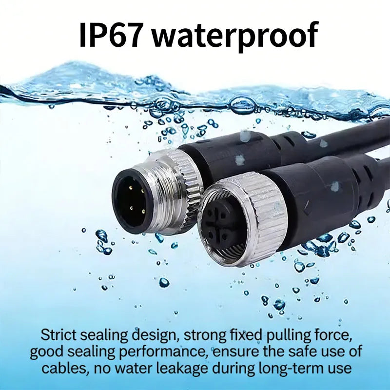 M12 Aviation Plug Connector 2 3 4 5 6 8 Pin Male Female Waterproof Sensor A-type Straight Head with Plug PVC Signal Line 0.2-10M