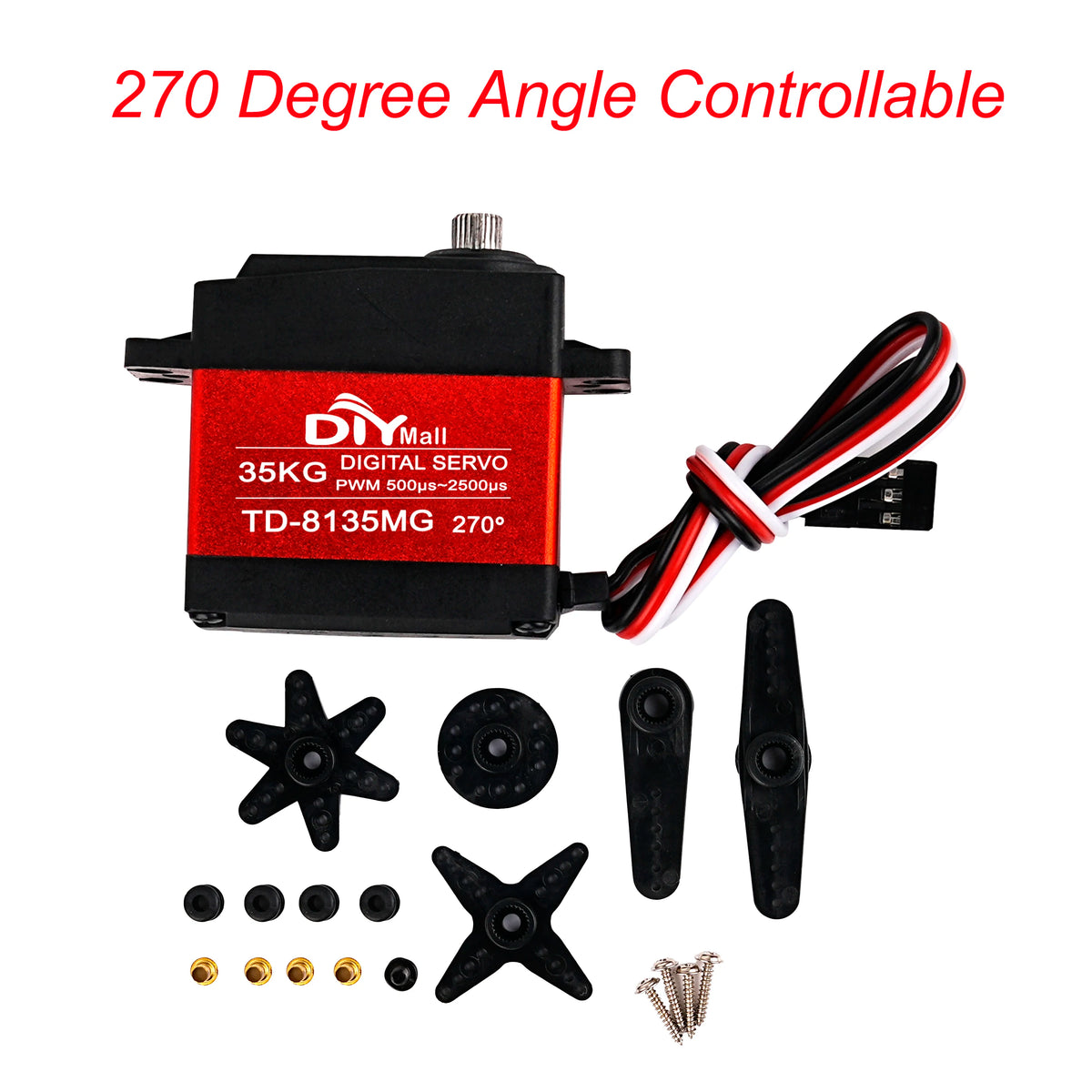 TD-8135MG Digital Servo Motor 35KG 180/270/360 Degree Waterproof Large Torque Angle Controllable 25T Metal Arm RC Cars Aircraft