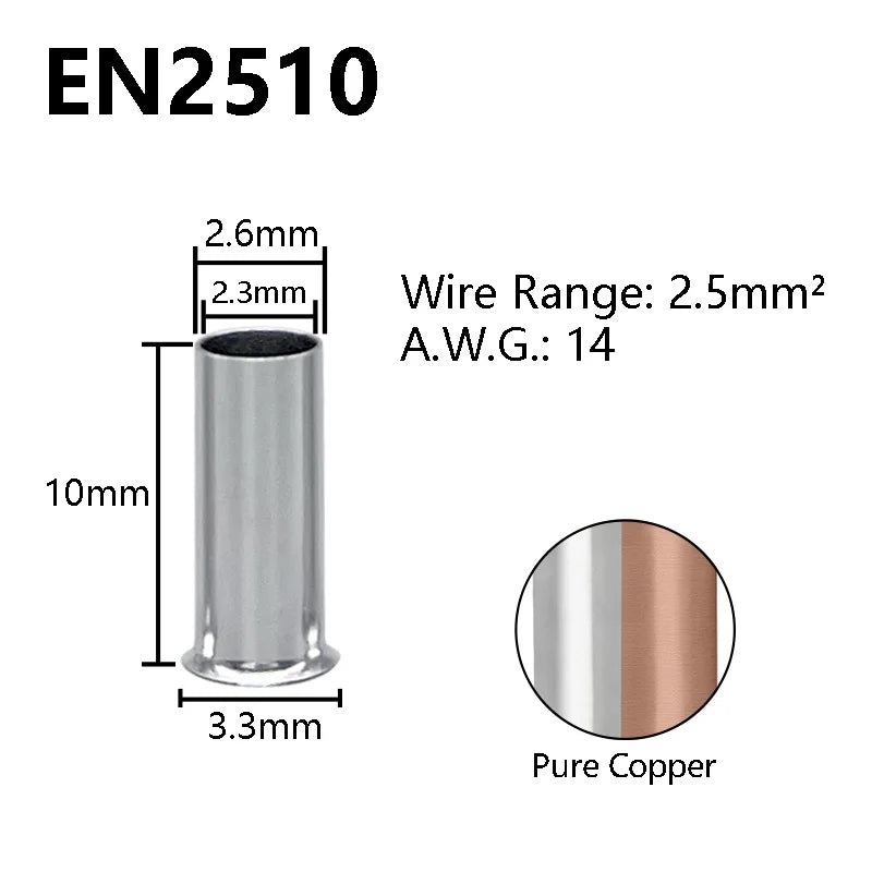 Pure Copper Non-Insulated Cord End Terminals Kit EN0508 EN1008 EN4009 Naked Wire Ferrules Crimp Terminals Wire Connector