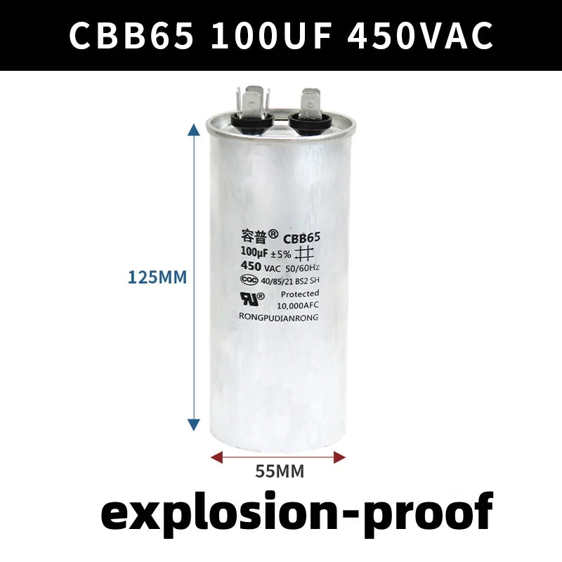 CBB65 450V Motor Capacitor Air Conditioner Compressor Start Capacitor 5uF 6uF 20uF 25uF 30uF 35uF 40uF 45uF 50uF 60uF 70uF