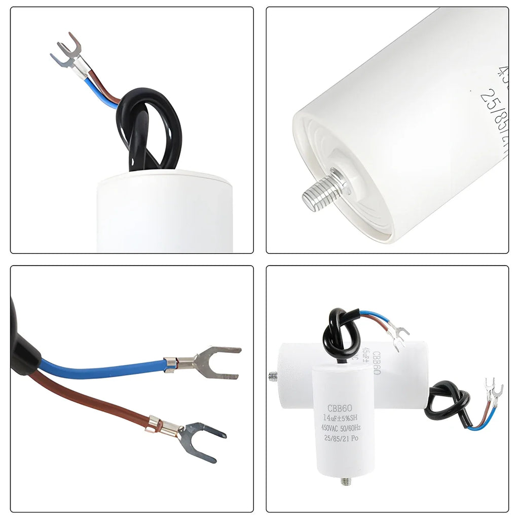 1Pcs CBB60 Motor Run Capacitor 450VAC Lead Wire with Mounting Screw 4~25uF for Water Pump Washing Machine Fan Compressor