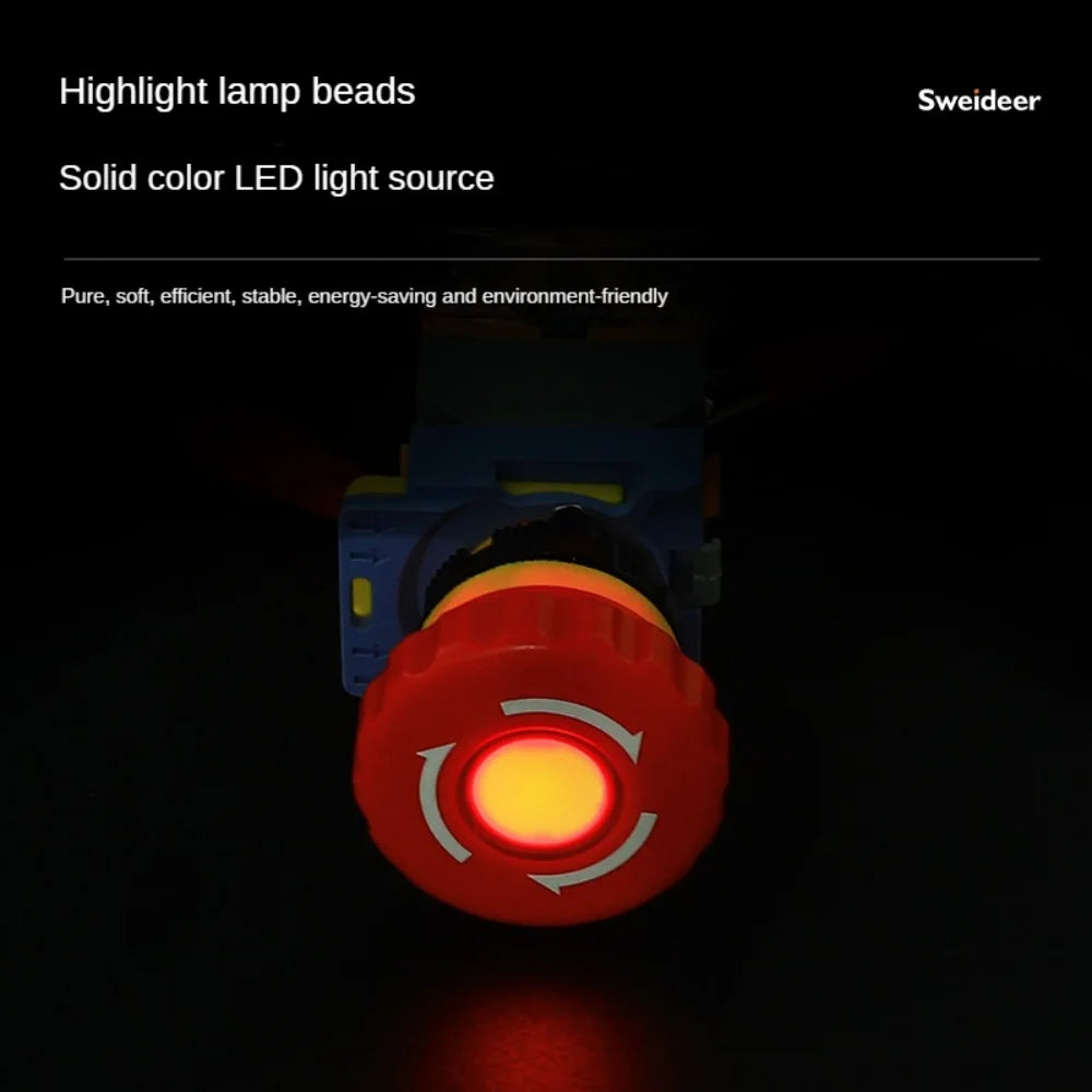 Emergency Stop Push Button Switch with Light 22mm Button Mushroom Head Self Locking Latching Power Switch Knob Switch Red AC220V