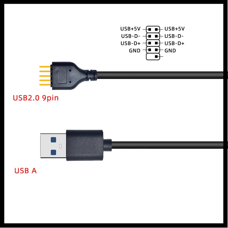 NEW USB Connector USB Extension Cable USB2.0 to 9Pin Conector 9 Pin Male to External USB A Male PC Mainboard Internal Data Cable