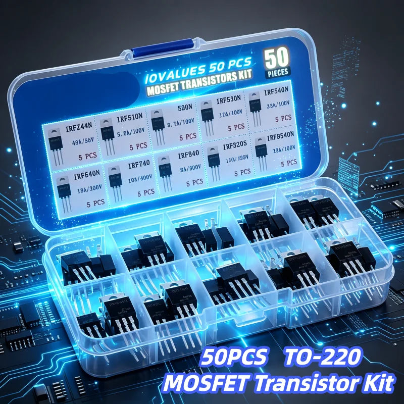 50PCS TO-220 MOSFET Transistor Kit IRFZ44N IRF510N IRF540N Assorted N-Channel Power MOS Tube Electronic Components Set