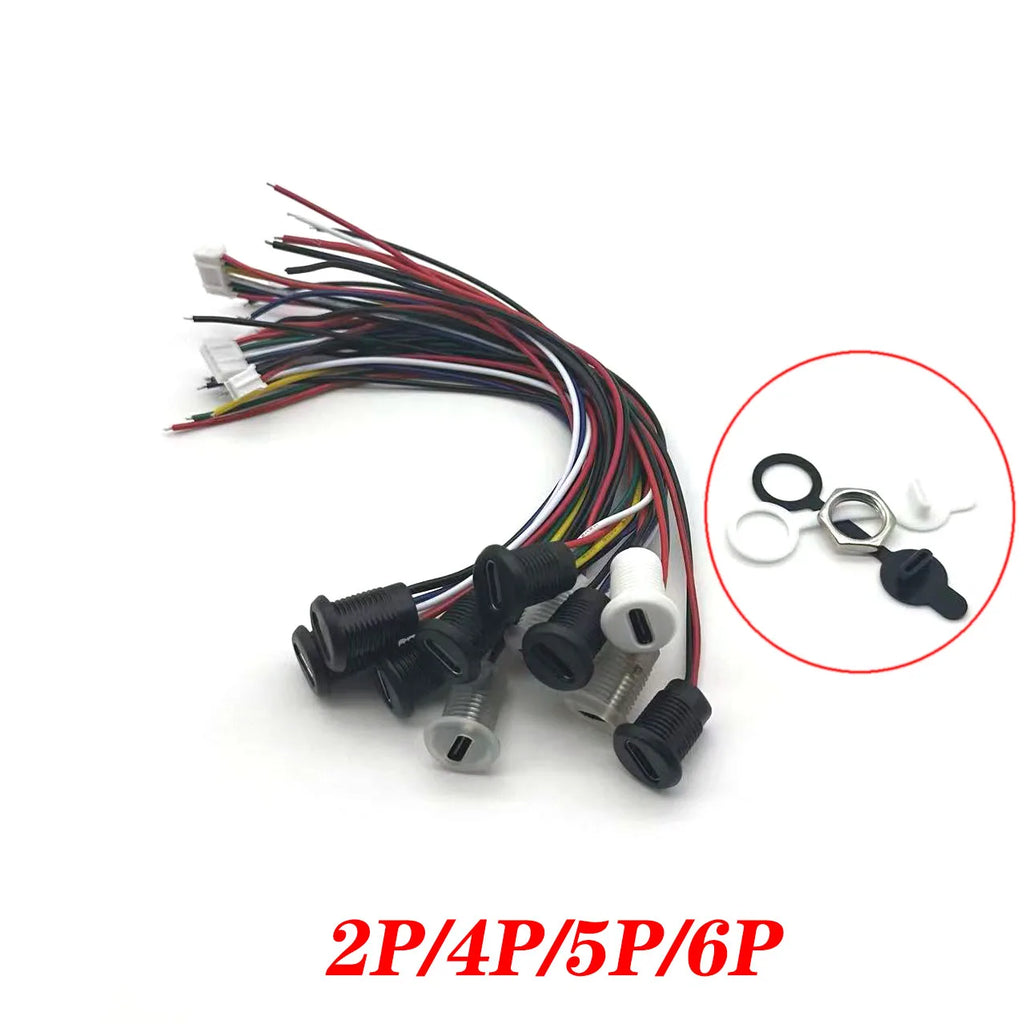 USB 2P/4P/5P/6P Connector Type-C Waterproof with PH 2.0 Nut Locking Plate Female Waterproof High Current Fast Charging Jack Port