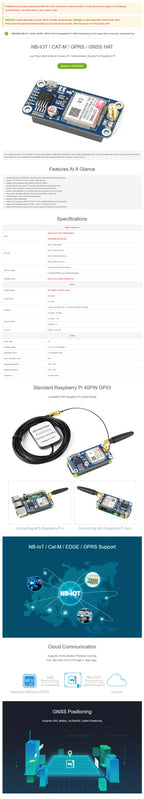 Waveshare SIM7000E NB-IoT / Cat-M / EDGE / GPRS HAT for Raspberry Pi, GNSS, for Europe, Africa, Australia, Southeast Asia