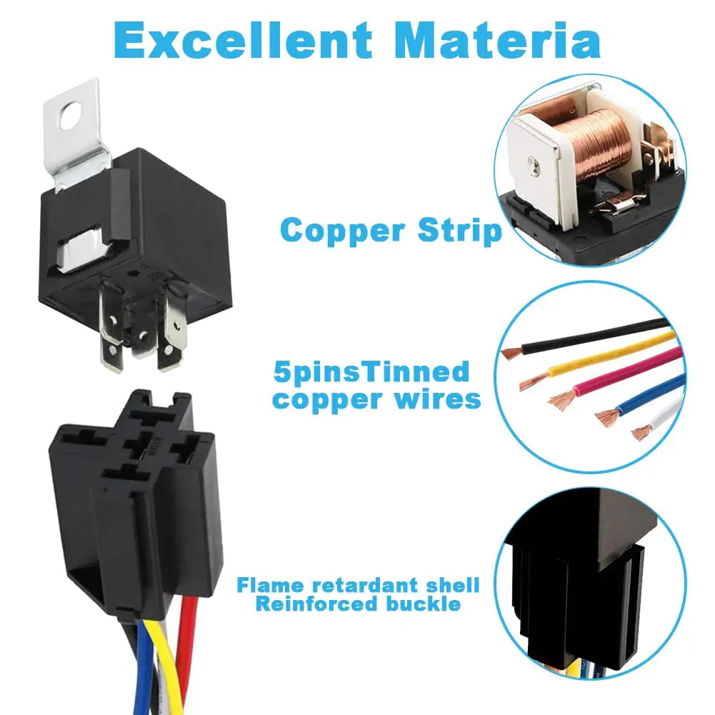12V 5pin 40A Car Relay with SPDT Harness Sockets Color-Labeled Wires for Automotive Truck Van Motorcycle Boat Waterproof Relay