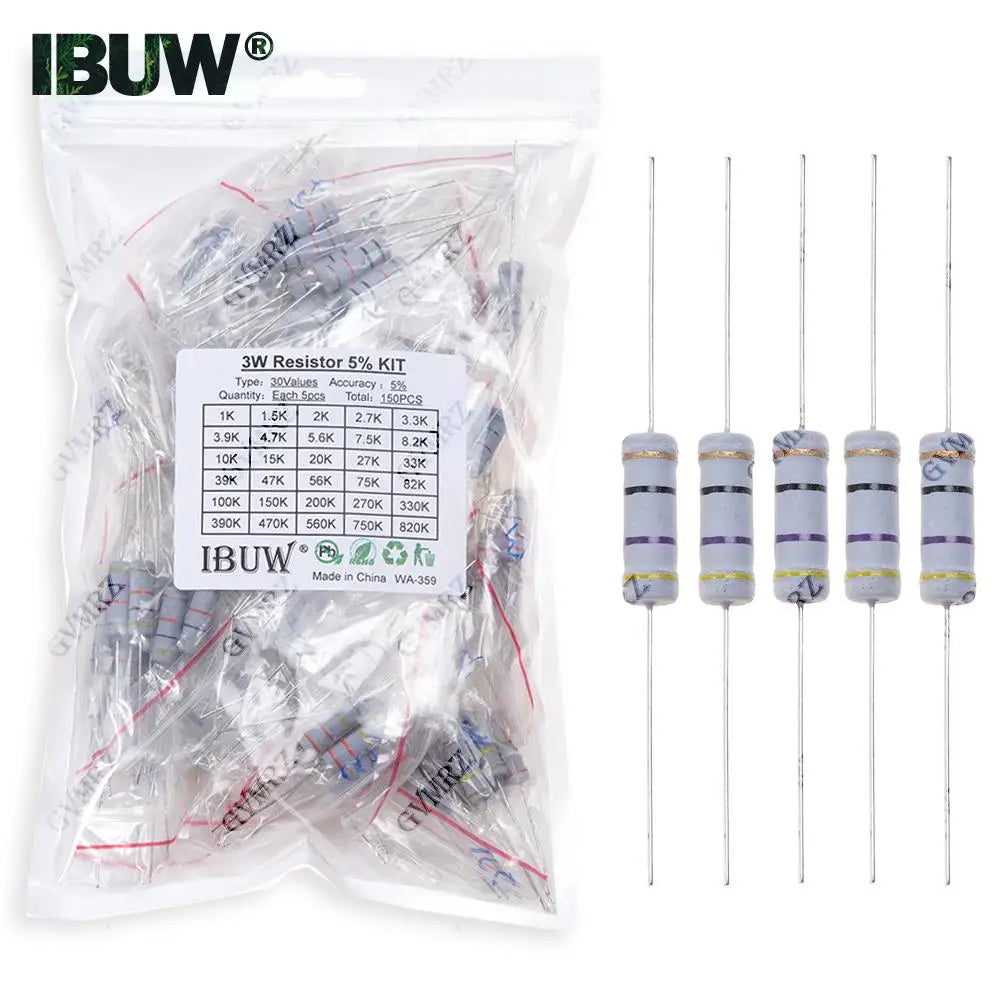 1/2W 1W 2W 3W Resistance 5% Metal Film Resistor Assortment Kit Set 30Kinds Each 5/10PCS 1R~750R 1K~820K Ohm