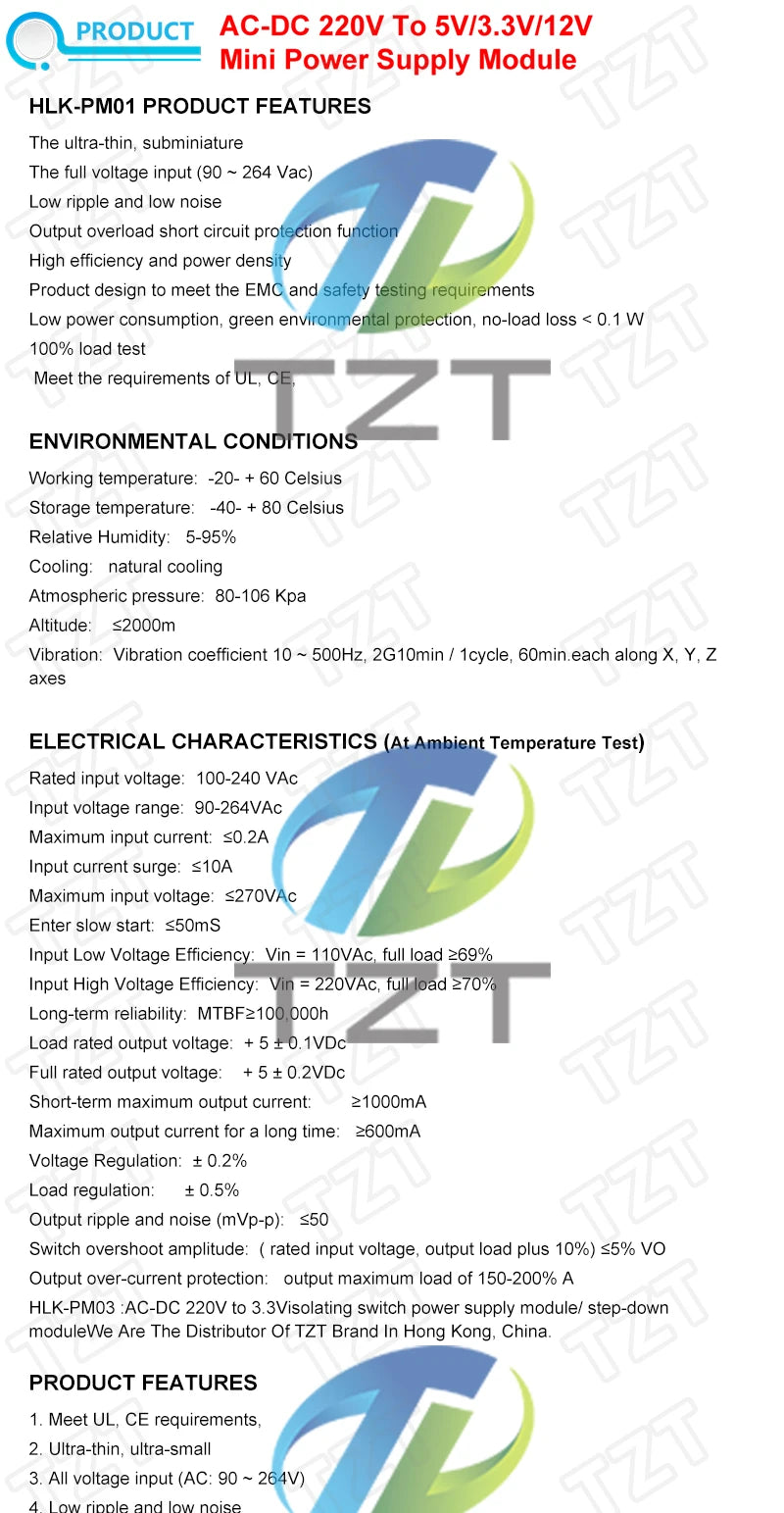 GREATZT HLK-PM01 HLK-PM03 HLK-PM12 AC-DC 220V to 5V/3.3V/12V Mini Power Supply Module Intelligent Household Switch HLK-5M05