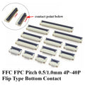 50Pcs/lot FFC FPC Connector 0.5mm 1.0mm 4P/6P/8P/10P/12/14/16/20/24/30/32/40P Pin Flip Type Ribbon Flat Connector Bottom Contact