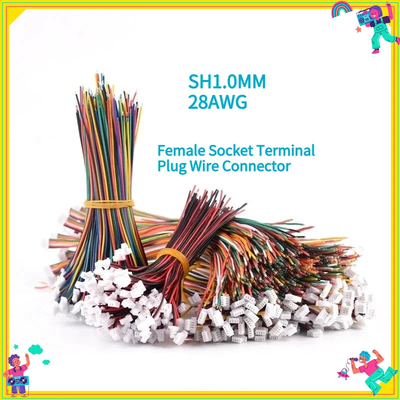 10Pcs JST SH Series 1.0mm Pitch Female Socket Terminal Plug Wire Connectors Set 2-12 Pin Options for Electronic Cables 28AWG