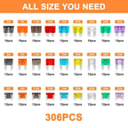 306pcs Fuse Assortment Kit Car Boat Truck SUV Car Assorted Replacement Blade Fuses with 2 Car Fuse Testers and 2 Fuse Pullers