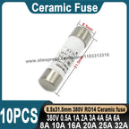 10PCS Ceramic Fuse Tube 8.5*31.5MM Ceramic Fuse 380V 0.5A 1A 2A 3A 4A 5A 6A 8A 10A 16A 20A 32A Ceramic Fuse RO14