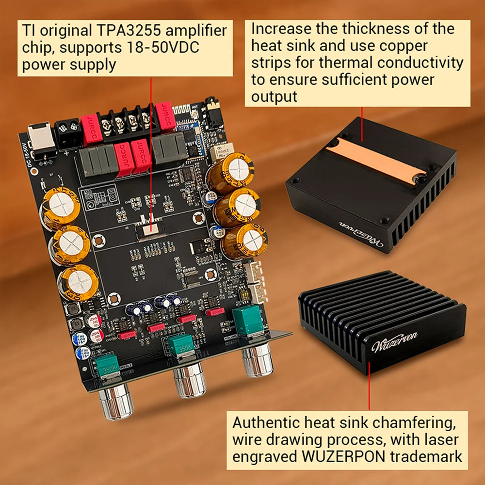 DC 18-50V 3002T PRO Bluetooth Amplifier Board Qualcomm QCC3034 2.0 Channel APTX Lossless 300W+300W TPA3255