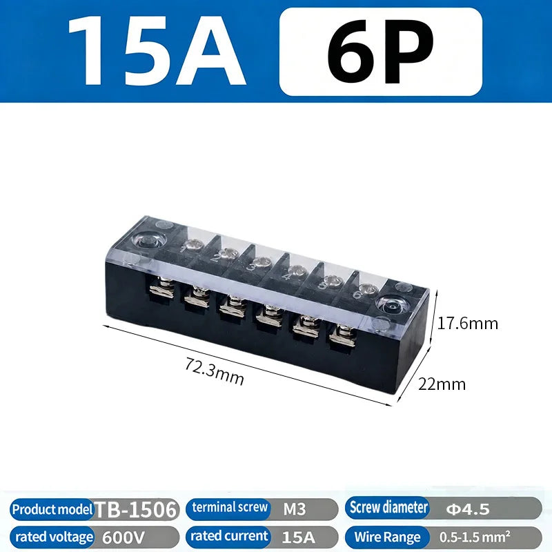 Dual Row Strip Screw Terminal Block TB1503-TB151 15A  Fixed Wiring Board Wire Connector for Electronic Components