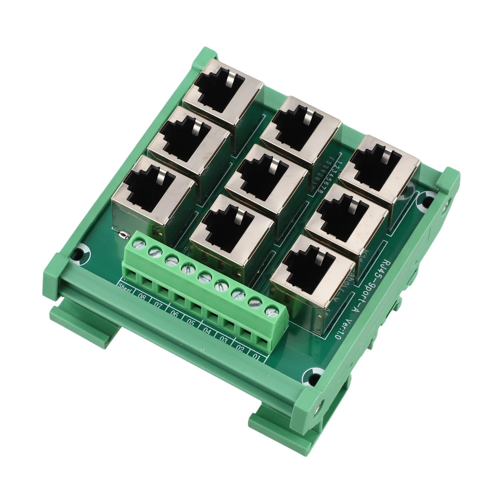 Ethernet Port Adapter Terminal Block for RJ45 8p8c Connector with 9 Screw Terminals Supporting For DIN Rail Installation