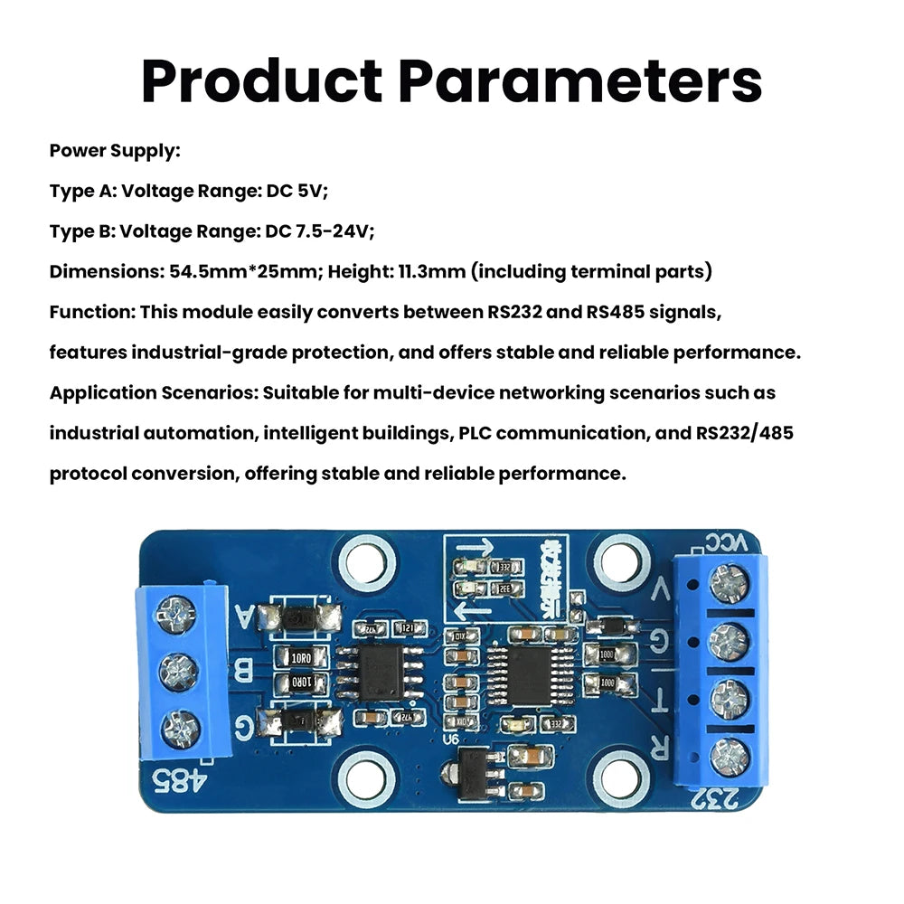 RS232 to RS485 Module Serial Conversion Module 232/485 Mutual Conversion Module TVS Industrial Grade Protection