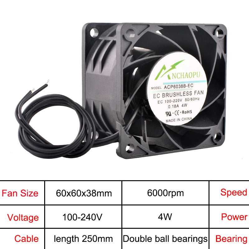 ANCHAOPU EC Brushless Axial Cooling Fan 40-140mm AC 110V-240V for Cabinet, Industrial, Server High Speed Ventilation