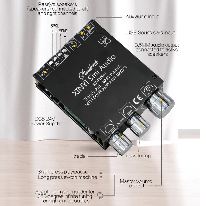 100W+100W TPA3116D2 Bluetooth 5.0 Power Subwoofer Audio Amplifier Board Home Theater HIFI Stereo Audio Amplifier AMP AUX
