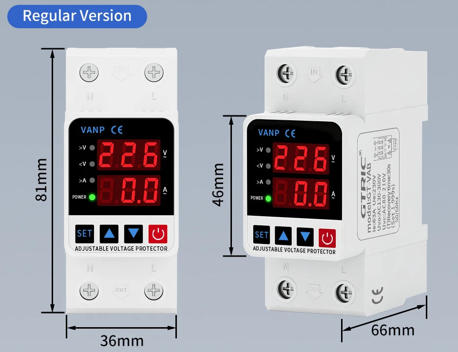 GTRIC Voltage Protection Relay Din Rail Over Under Voltage Protector 230VAC 40A 63A Adjustable Voltage Current Protection Device